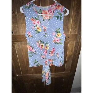 Women’s Entro Tie Waist V-neck Tank Blue Floral